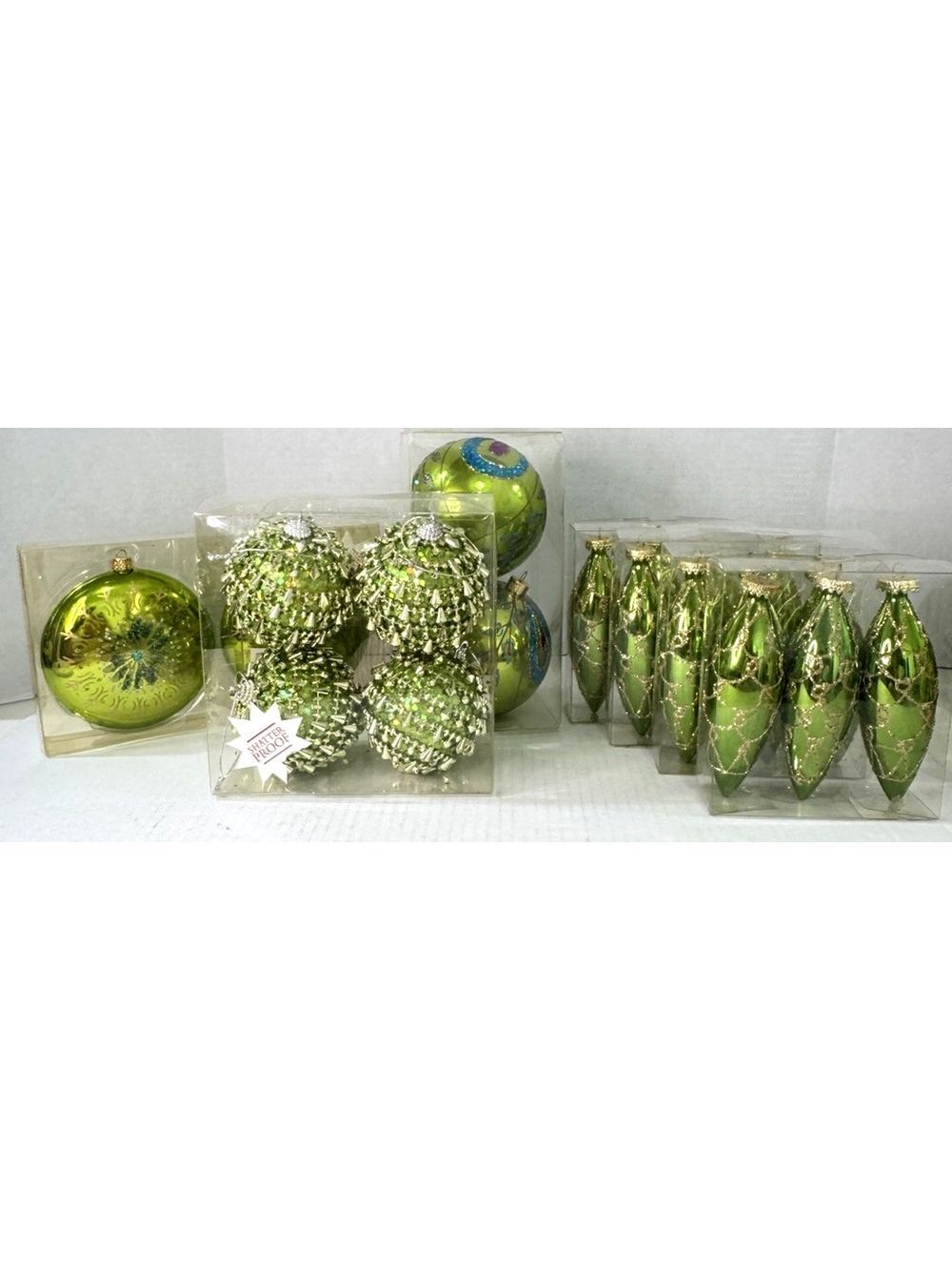 Lot of 20 Hobby Lobby + Home Goods Glass Christmas Ornaments Green Gold Silver